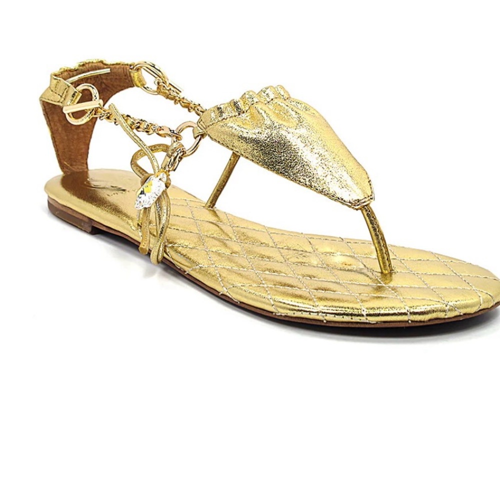 NWT Luxtrada 18K Gold plated metallic leather Women's Sandals refined elegance